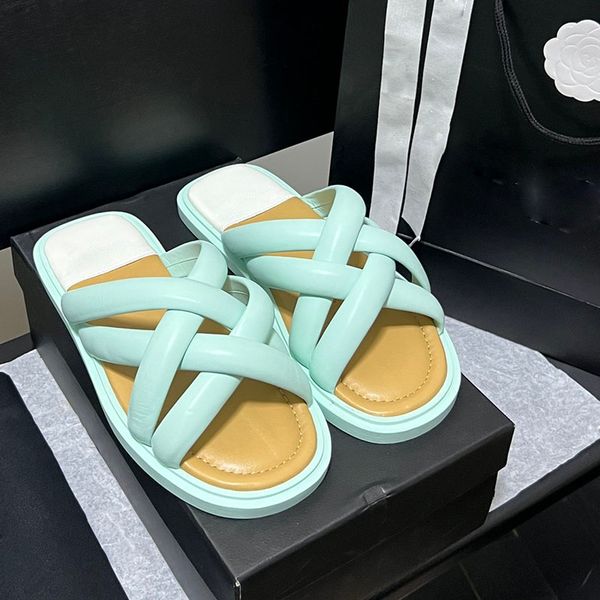 

classic womens bread cross slippers beach sandals designer flat heels slides ladie mule classic flip flops outdoor casual shoe for party sum, Black