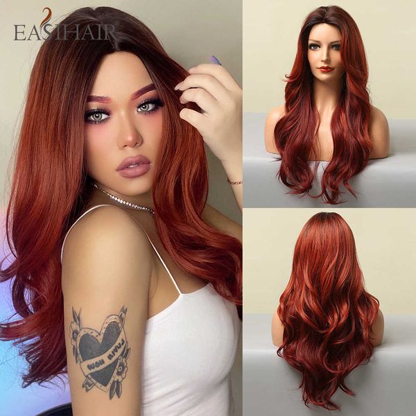 

synthetic wigs easihair long dark red synthetic wig brown to win ombre natural hair for women cosplay cosplaysalon heat resistant 230227, Black