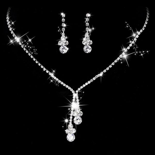 

necklace earring suit inlaid zircon rhinestone twinkle bridal decorate adjeustable length necklace american style non fading party wedding o, Silver