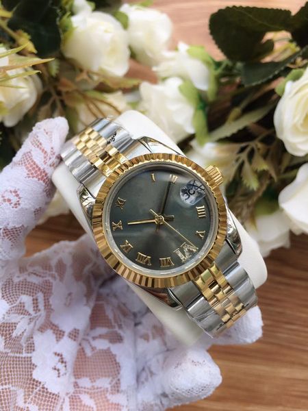

with original box ladies watches 28mm 31mm green women's automatic 2813 asia watch ladys date sapphire bracelet women wristwatches, Slivery;brown