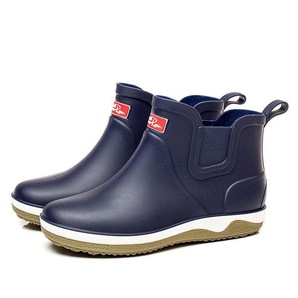 

rain boots ankle men's rain boots rubber platform rainboots fall slip on rain shoes male waterproof work boots winter men rain boots 23, Black;red