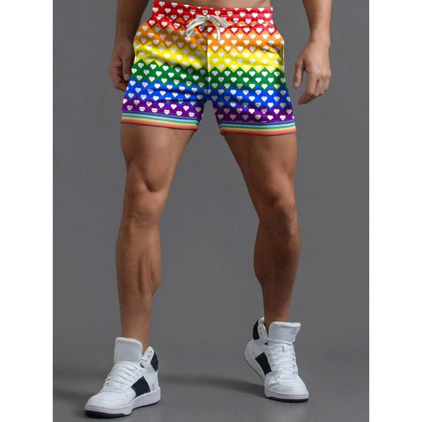 

men's shorts men's rainbow heart shape rainbow striped casual shorts 230324, White;black