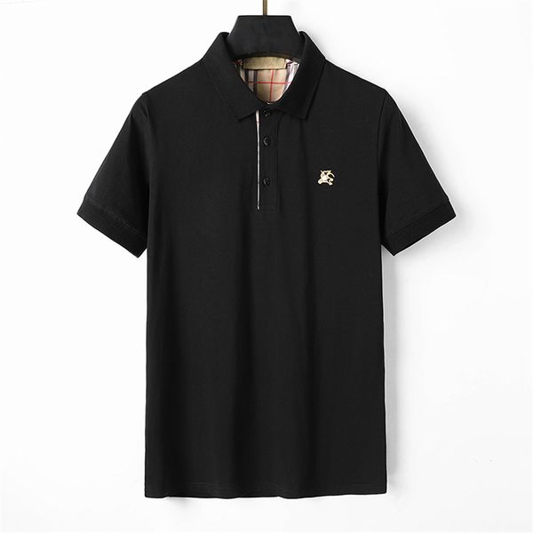 

designer luxury men's polo shirt black and white beige t-shirt plaid stripe brand fashion business casual short sleeve 100% cotton prem, White;black