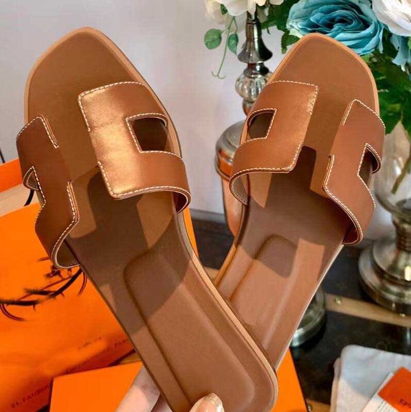 

ladies sandals summer flats slippers luxury women's designer leather fashion beach shoes flip fliops h letter slippers 35-42 with dust, Black