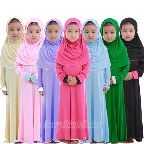

ethnic clothing 2pcs muslim ramadan sets children girls prayer dress hijab abaya arab kids long robe with headscarf islamic jilbab kaftan go, Red