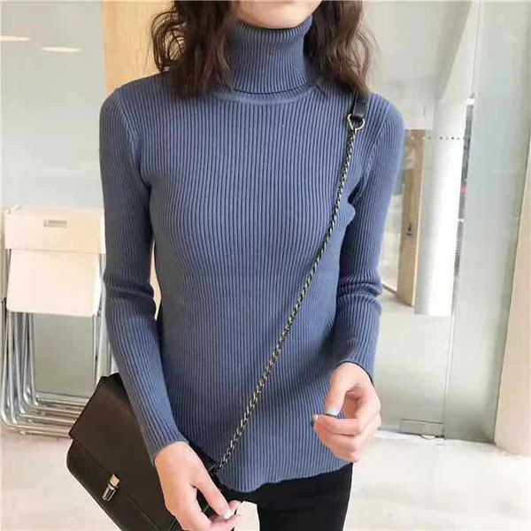 

women's knits tees autumn and winter pullover high neck sweater underlay long sleeve warm fit solid knit 230324, White