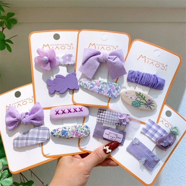 

2023 new purple series korean sweet girl princess plaid bb clip fashion children's fabric bow hairpin hair accessories, Slivery;white