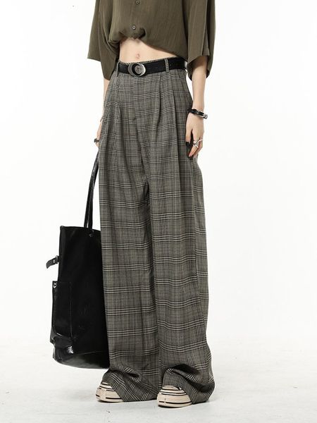 

women's pants s classic retro plaid design harajuku straight women long trousers loose wide leg 2023 baggy korean fashion y2k streetwea, Black;white