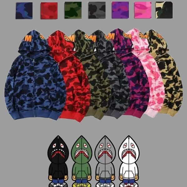 

mens designer hoodie full zip up shark hoodies for woman black camouflage jacket blue hoody hooded sweatshirt man womens sweater long sleeve