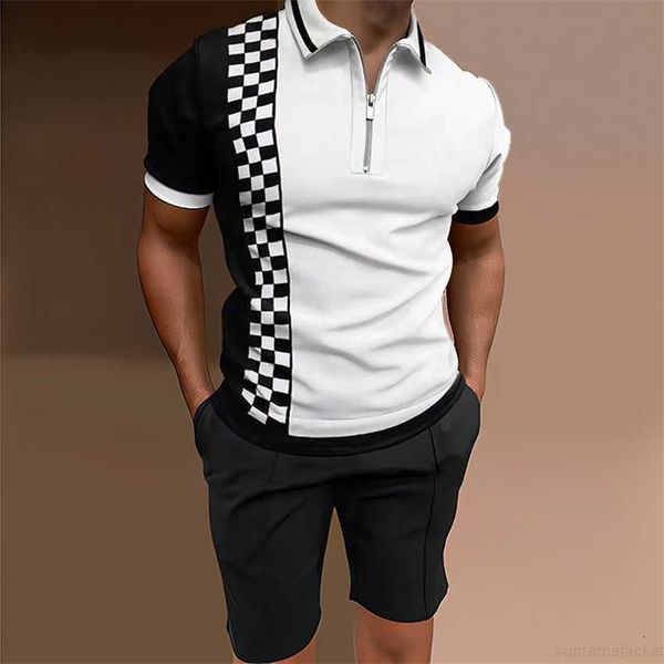 

men's casual loose polo shirt set hawaii beach 3d digital print short sleeve shorts, White;black