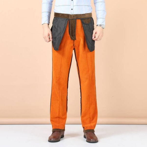 

men's pants winter with velvet thick warm pleated corduroy high waist fleece trousers business straight loose 230324, Black