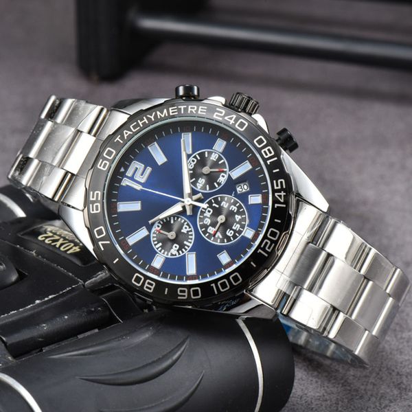 

mens watches luxury all subdials work steel quartz wristwatches satchwatch relogies for men relojes gift, Slivery;brown