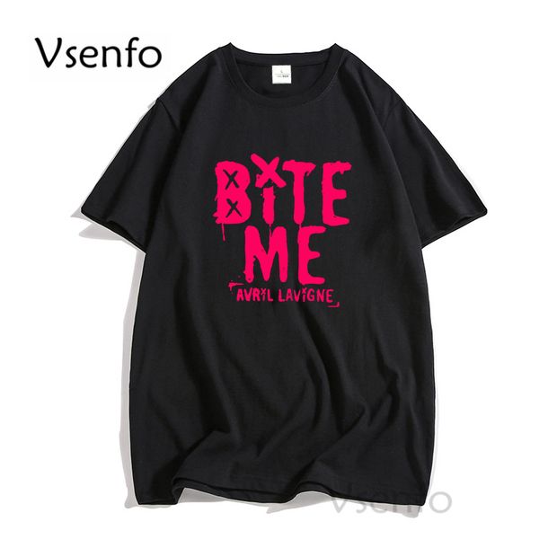 

mens tshirts bite me avril lavigne t men summer cotton short sleeve rock music tshirt streetwaer casual print tee 230322, White;black
