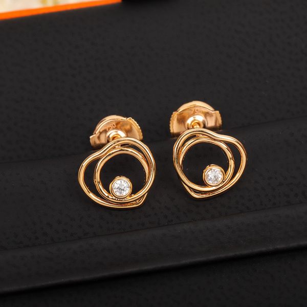 

s925 silver luxury quality charm stud earring with diamond in 18k rose gold plated have stamp ps7675a, Golden