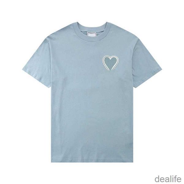 

paris fashion mens designer t shirt amis embroidered red heart solid color big love round neck short sleeve t-shirts for men and women 97ij, White;black