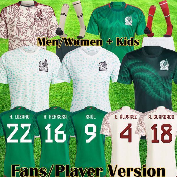 

2023 mexico women away soccer jerseys h.lozano chicharito raul lozano 22 23 fans player version boys youth men kids sets kit women football, Black;yellow