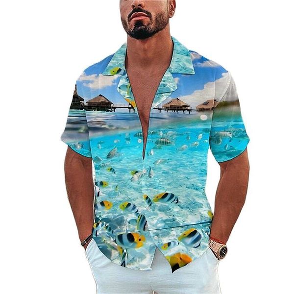 

men's casual shirts men's shirt marine life printing tees beach vacation style hawaiian shirt fashion lapel single-breasted leisur, White;black