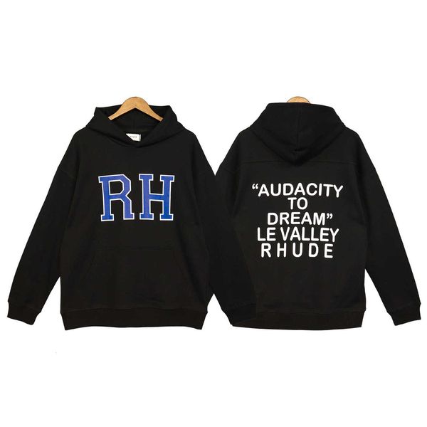 

edition high autumn and winter fashion rhude letter printing hooded sweater hoodies for men women, Black