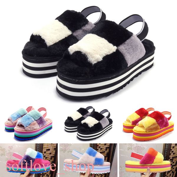 

luxury slide shoes fashion women wool sandals warm comfort slippers slipper shoes autumn winter slides scuffs sandal size, White;red