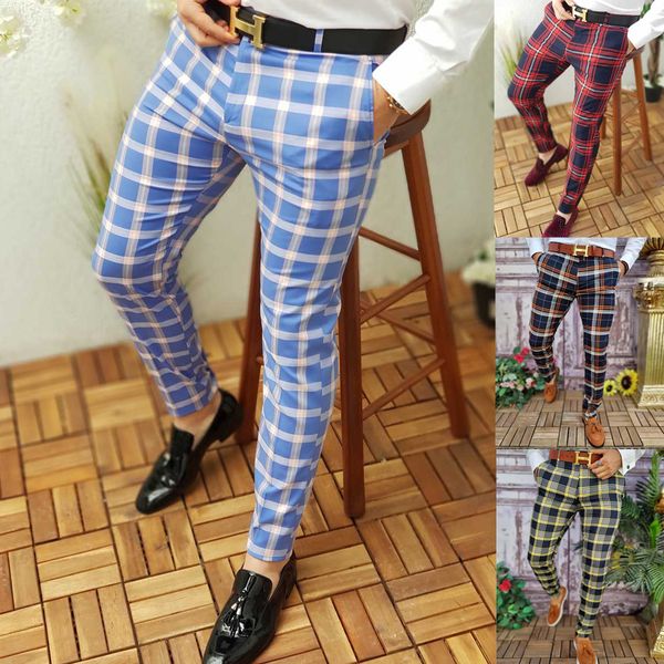 

men's pants mens streetwear jogging pencil plaid men business casual trousers vintage thin style straight long pant pantalon homme 2303, Black