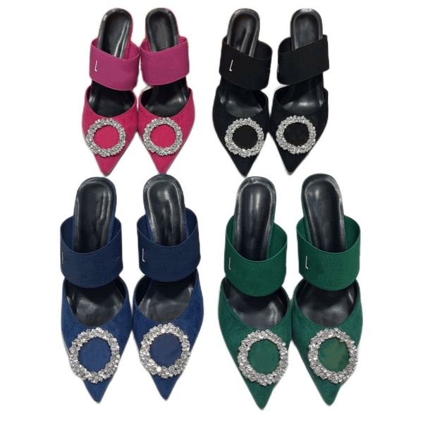 

luxury women's slippers new fashion designer shoes classic letter high heels pointed toe sandals circle diamond party shoes shine gold, Black