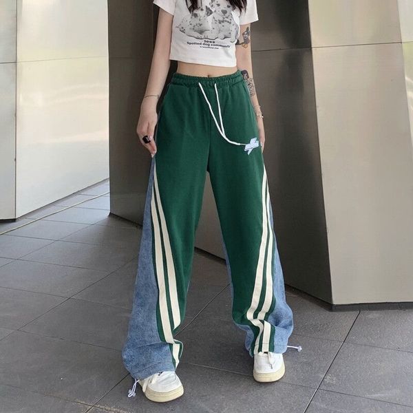 

women's jeans trend hip hop splicing pants woman casual elastic joggers in autumn and spring lady clothing 230324, Blue
