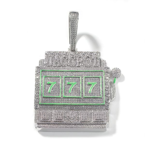 

hip hop large green drip oil pendant necklace full cz diamonds real gold plated, Silver