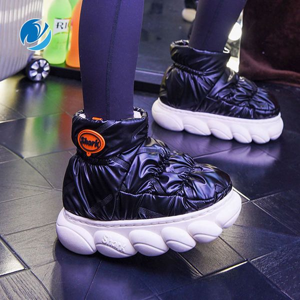 

slippers mo dou winter warm high cotton shoes for women waterproof down cloth vamp thick soft plush indoor men's snow boots 230324, Black