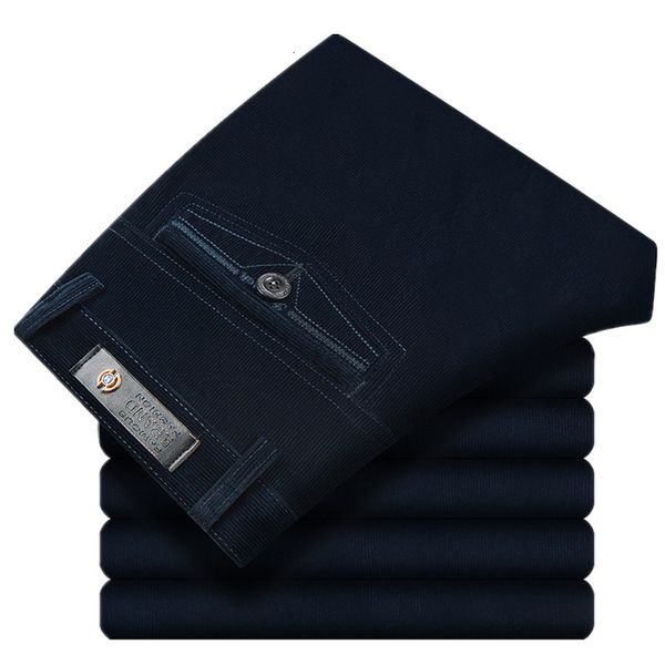 

men's pants spring autumn corduroy trousers men leisure wash high waist straight loose middleaged business casual 230324, Black