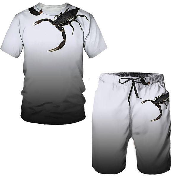 

men's tracksuits summer oversized men's sportwear suit 3d scorpion print tshirtshorts casual wear fitness sports 2pc sets men', Gray