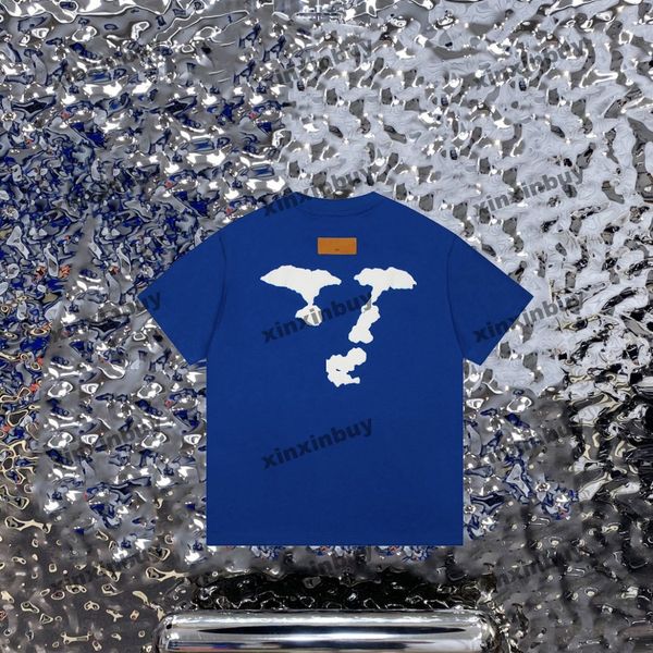 

xinxinbuy men designer tee t shirt 23ss paris blue sky letter print short sleeve cotton women black white apricot xs-xl, Black;brown