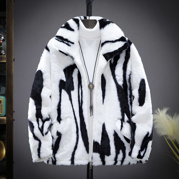 

men's leather faux 2023 autumn winter thick lamb wool coat fashion jacket casual loose warm jackets streetwear clothing 230324, Black