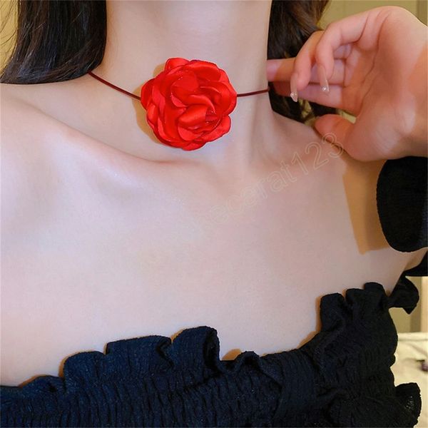 

long rope chain and big flower choker necklace for women elegant korean fashion collar lace-up necklace on neck accessories, Golden;silver