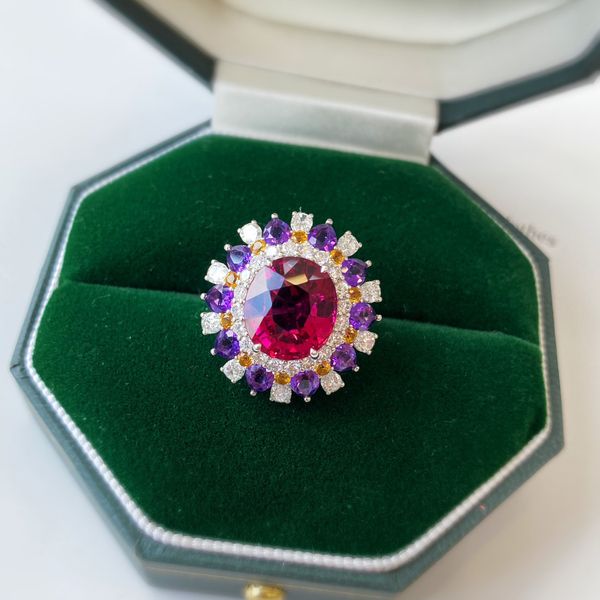 

flower finger ring colorful gemstone 925 sterling silver engagement wedding band rings for women bridal birthday party jewelry, Slivery;golden