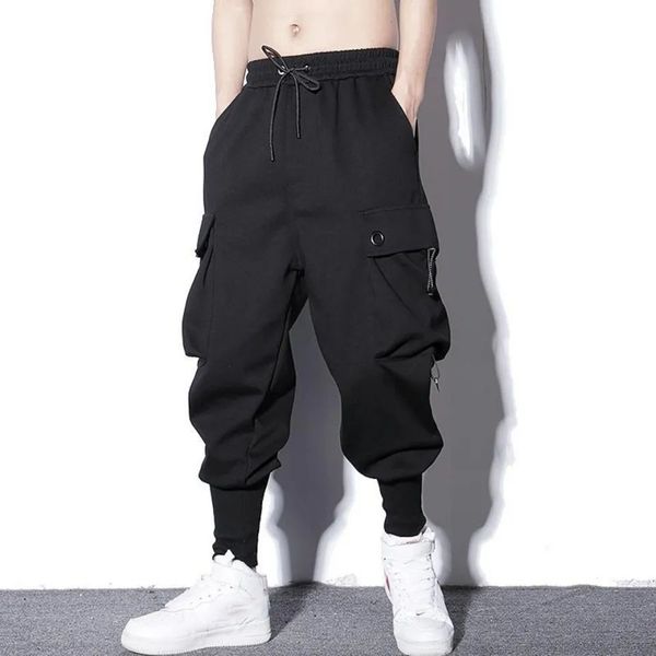 

men's pants loose harem men cargo trousers hip hop outdoor casual ankle length pant fashion streetwear pocket sweatpants 230324, Black