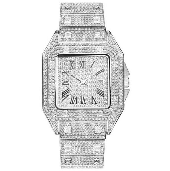 

men fashion watch shinning diamond watch full iced out watches stainless steel quartz movement party sport w3633869, Slivery;brown