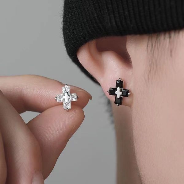 

s3551 fashion jewelry cool crucifix stud earrings for man simple black zircon cross earrings, Golden;silver