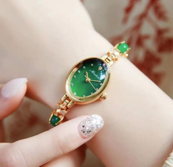 

new high-end emerald watch women's gold bracelet wristwatch diamond quartz watch women's watch gift 20mm, Slivery;golden