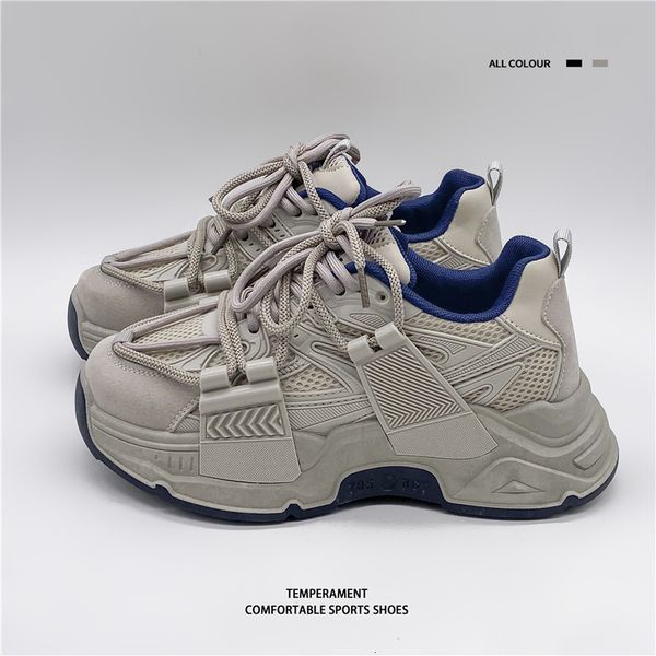 

dress shoes vintage american style y platform sneaker 2023 spring thick soled sport woman breathable mesh lace up 230324, Black