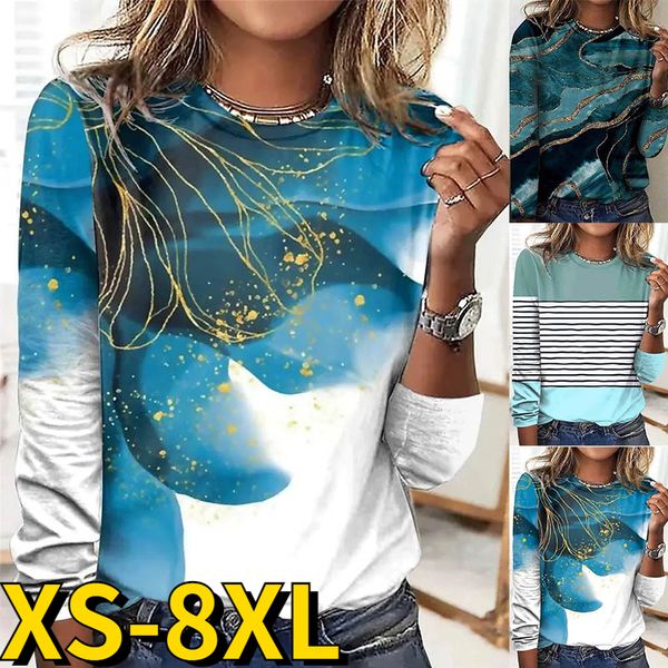 

womens tshirt autumn winter women elegant long sleeve flower print tshirt round collar slim pullover casual vintage clothes 230323, White