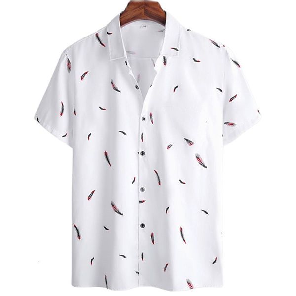 

men's casual shirts harajuku feather hawaiian men's shirt printed short sleeve casual white street summer beach shirts for men clo, White;black