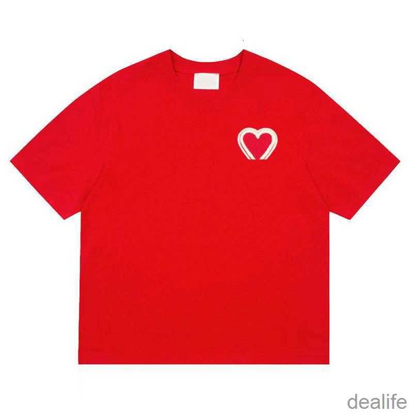 

mens t shirt shirts for men designer short sleeve amis embroidered red heart solid color big love round neck tees yebk, White;black