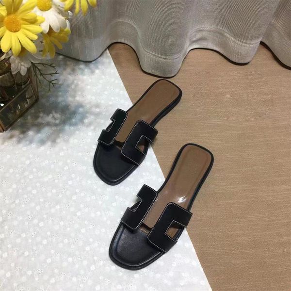 

womens beach slippers classic flat heel summer lazy designer fashion cartoon big head flops leather lady slides women shoes l bath ladies sa, Black