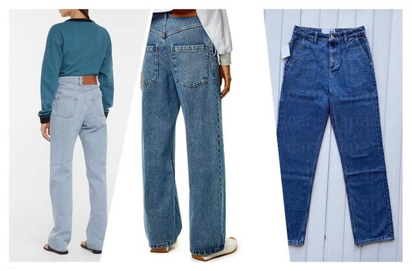 

designer embroidery anagram jeans women autumn winter jeans fashion straight pants casual style loose trouser, Blue
