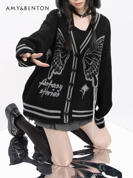 

women's knits tee's butterfly wings tassel knitted cardigan autumn and winter cool sweater coat female long sleeve casual jacket 2, White