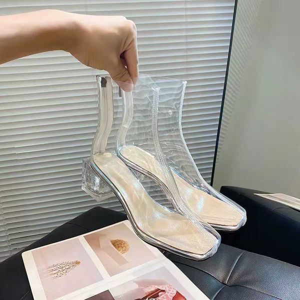 

pvc women's shoes transparent high heels girls fashion nightclub waterproof rain boots 0324, Black