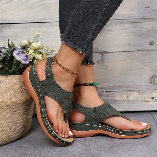 

sandals fashion women summer beach shoes wedge heel flip flops bohemian lightweight plus size platform mujer 230324, Black