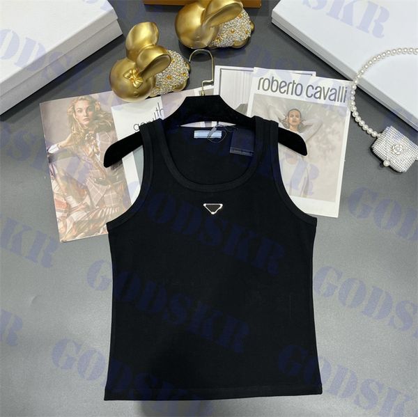 

triangle badge tanks designer womens knitted tank summer new solid t shirt two colors, White