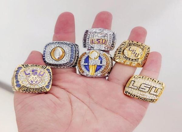 

lsu 6pcs 2003 2019 tigers nationals team champions championship ring souvenir men fan gift 2019 2020 wholesal3370816, Golden;silver