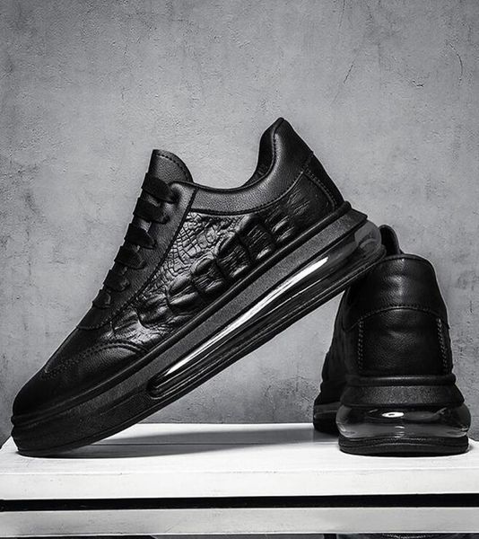 

new men shoes cool leather air cushion sneakers street trend odile print man casual sport walking shoes7924955, Black